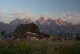 Mormon_Row_037_08072020 - Another look at the Moulton Barn fronting the Grand Tetons as the morning sun was striking those peaks