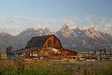 Mormon_Row_046_08072020 - Finally the Moulton Barn starting to get the morning sun before the Grand Teton Range