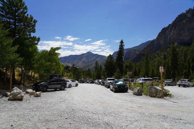 Mt_Charleston_378_08112020 - Looking back at the very busy trailhead parking lot for the Mary Jane Falls and Big Falls hike when I came back after completing them in August 2020