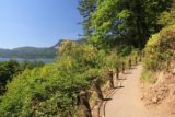 Multnomah_Falls_17_034_08162017 - Heading away from Multnomah Falls as the trail to its top rounded a corner beyond the Benson Bridge with a glimpse of the Columbia River in the distance. This photo was taken in August 2017