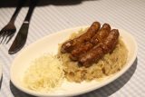 Munich_451_06292018 - This was Tahia's bratwurst with sauerkraut and horseraddish served up at the Ratkeller in Munich