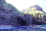 Na_Pali_Cruise_315_11212021 - Looking back at the Waiahuakua Falls and Sea Cave in context