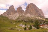 Passo_Sella_010_07172018 - Checking out the Sasso Lungo Group and the hamlet of Passo Sella from one of the rare roadside pullouts in the Dolomites of Northern Italy