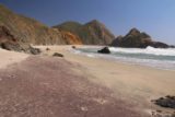 Pfeiffer_Beach_038_04032015 - Colorful scene of purple sand fronting orange cliffs and blue skies all contrasting each other at Pfeiffer Beach