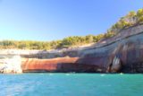Pictured_Rocks_cruise_155_09302015 - A lone line of red-streaked cliffs of the Pictured Rocks
