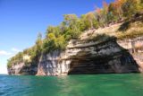 Pictured_Rocks_cruise_253_09302015 - This giant and dark alcove further illustrated how much cliffs can calf off at any given moment, which further highlighted the instability of the cliff edges at the Pictured Rocks