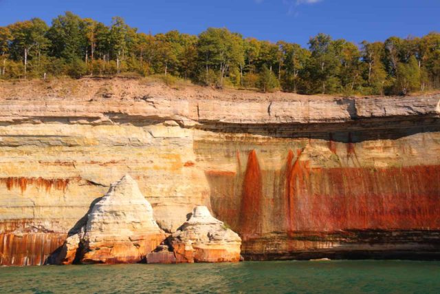 Pictured_Rocks_cruise_509_09302015 - About 90 minutes drive west of Tahquamenon Falls State Park was Munising and the Pictured Rocks National Lakeshore, which featured the colorful and rugged Pictured Rocks