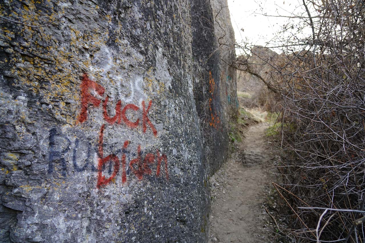 Not all graffiti happens near major cities in Southern California. This political one was seen below Twin Falls, Idaho