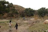 Placerita_Canyon_177_01192019 - Julie and Tahia approaching the crossing of Placerita Creek on our way back up to the Walker Ranch Trailhead