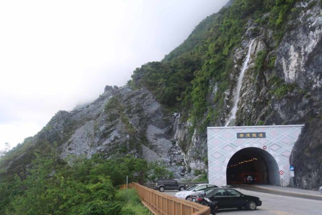 Qingshui_Cliffs_017_10262016 - On the coastal road leading south from Su'ao to the Taroko Gorge, the highway passed by the Qingshui Cliffs, which could be appreciated from a pullout by this tunnel