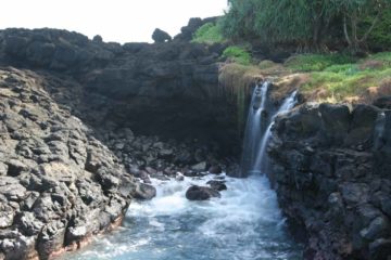 The Queens Bath Waterfalls are a pair of waterfalls you can see when the high tides of the North Shore have turned the serene tide pool into a churning cauldron of turbulent whitewater...