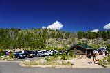 RMNP_156_07272020 - Looking back at the busy parking lot for the park and ride in the Bear Lake area at Rocky Mountain National Park