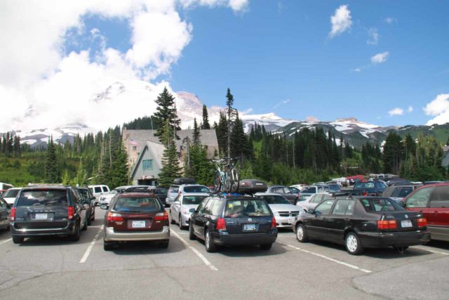 Rainier_408_08252011 - The very busy parking lot for the Paradise Inn on the southern slopes of Mt Rainier
