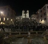 Rome_033_iPhone_11172023 - Pano shot across a fountain at the foot of the Spanish Steps with the Trinita dei Monti in the background