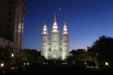 Salt_Lake_City_116_05282017 - An almost Magic Kingdom-like view of the temple in Temple Square with a crescent moon rising above the highest tower