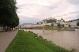 Salzburg_659_07042018 - Looking along the walkway paralleling the Salzach River with the Festung Hohensalzburg in the distance on the other side