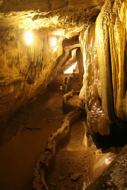 Sant_Miquel_de_Fai_153_06202015 - Julie and Tahia exploring the limestone cave of la Cueva de Sant Miquel, which was beneath the Sant Miquel del Fai Monastery