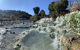 Saturnia_027_iPhone_11182023 - Broad pano look at the left side of the Cascate del Mulino revealing the context of the lower parts of the cascade and people climbing up and down them