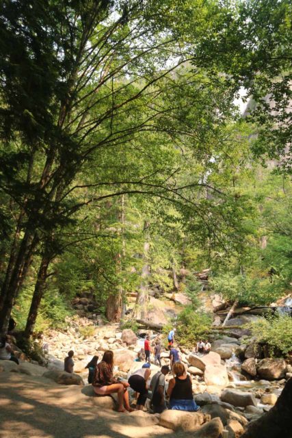 Shannon_Falls_064_08012017 - Lots of people chilling out along the banks of Shannon Creek to cool off in its waters
