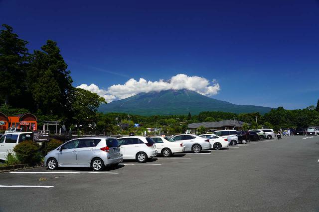 Shiraito_Fuji_003_07232023 - Looking across the car park for the Shiraito Falls with Mt Fuji looming in the background during our July 2023 visit