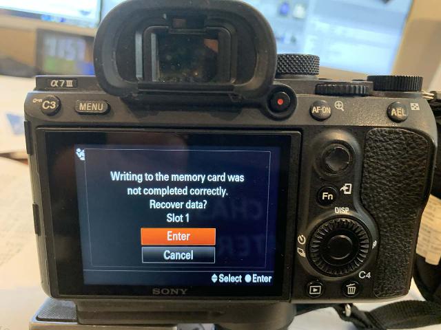 As the Sony A7 3 tries to reconcile what happened with the memory card, it eventually 'recovers' the data so I can finally delete it again and resume using the memory as normal
