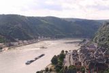 St_Goar_039_06172018 - Another look examining the context of the Rhine River, Sankt Goar, and the towns and ships in between as seen from the top of the Uhrturm of the Burg Rheinfels