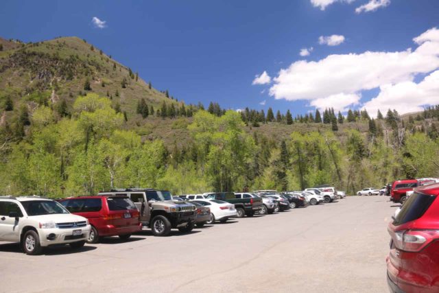 Stewart_Falls_003_05282017 - Looking back at the very busy Mt Timpanogos Trailhead parking lot
