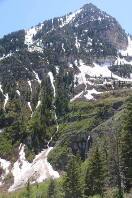Stewart_Falls_066_05282017 - Context of Stewart Falls with a tall mountain behind it