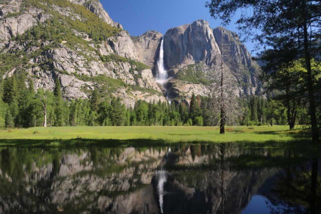 Swinging_Bridge_17_010_06162017 - Yosemite Falls reflected in the Merced River