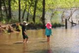Swinging_Bridge_17_045_06162017 - The kids finding a shallow part of the Merced River on the other side of the Swinging Bridge during our June 2017 visit to Yosemite