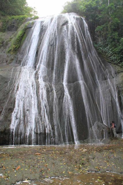 Tacky_Falls_033_12272011 - Julie touching the water tumbling down the upper drop of Tacky Falls