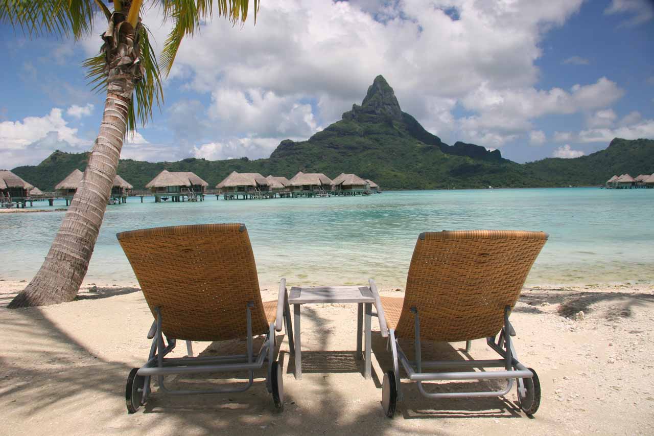 Looking back across the Bora Bora Lagoon towards Mt Otemanu from the Intercontinental Thalasso, which is a prime example of where sometimes it's the luxury that makes an unforgettable stay