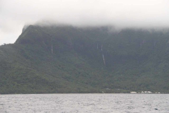 Tahiti_Moorea_Ferry_038_20121217 - Looking towards Moorea Island with some surprise ephemeral waterfalls tumbling behind Vaiare (the Moorea end of the ferry)
