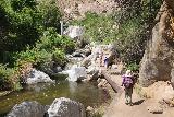 Tahquitz_Falls_031_05192019 - The kids and Julie approaching some intermediate cascades on Tahquitz Creek with the USGS stream gauge up ahead as seen during our May 2019 visit