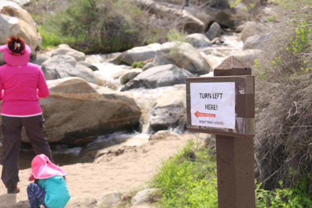 Tahquitz_Falls_032_02252017 - Sign directing us to turn left at the junction and hike the east side of the loop to Tahquitz Falls back in February 2017