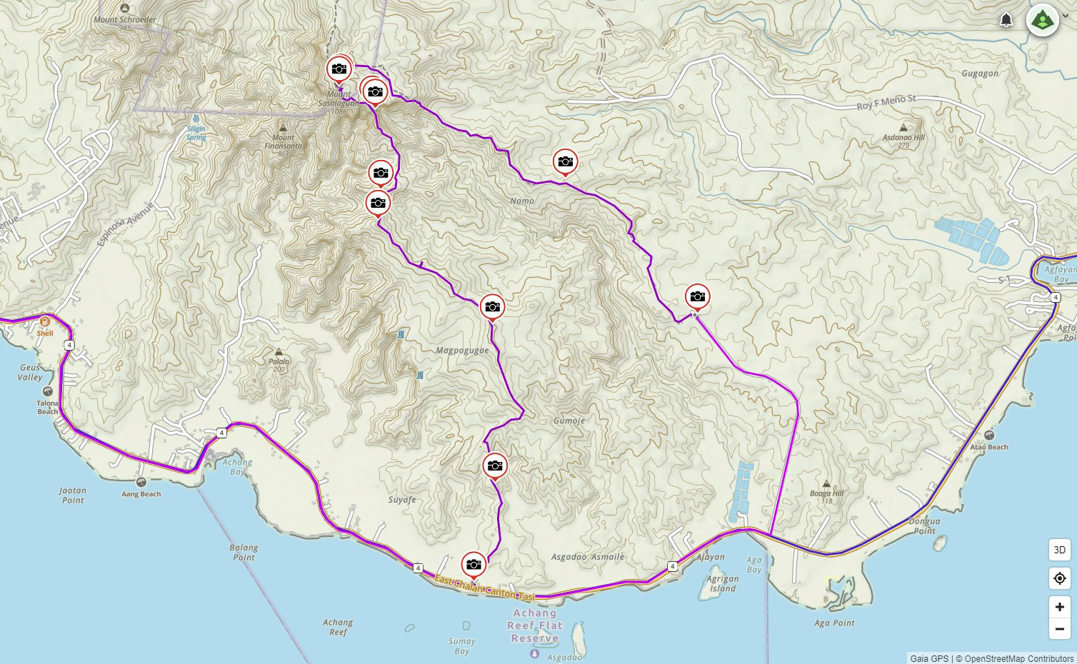 Topo Map and GPS log of the Mt Sasalaguan and Takhilo Falls trek
