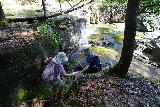 Tarzan_Falls_057_11202022 - Chris helping Julie down a slippery big step by the upper cascade of the Tarzan Falls