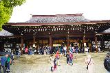Tokyo_171_04062023 - Another look ahead at lots of people gathered at the main temple building within the Meiji Jingu Shrine Complex in Tokyo