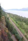 Triple_Falls_CRG_114_08172017 - Back at the 'Viewpoint' by the mouth of Oneonta Gorge with this portrait view revealing the context of the Old Columbia River Highway with a neighboring railroad and the Columbia River itself in the distance
