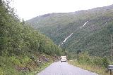 Turtagro-Over_Ardal_mtn_pass_rd_040_07212019 - Following an RV using the single-lane road leading down to Øvre Årdal in Fardalen