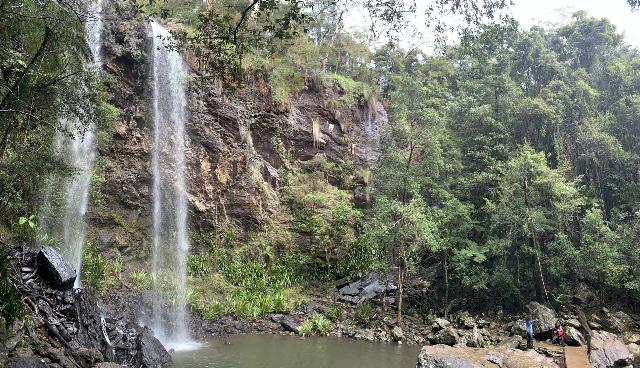 Twin_Falls_009_iPhone_07062022 - Pano mode look at the entirety of the plunge pool area and surroundings in front of the Twin Falls in Springbrook National Park