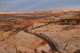 UT12_Scenic_Views_015_04022018 - At a higher scenic overlook peering back at the UT12 amongst a sea of white and red sandstone in sunset lighting