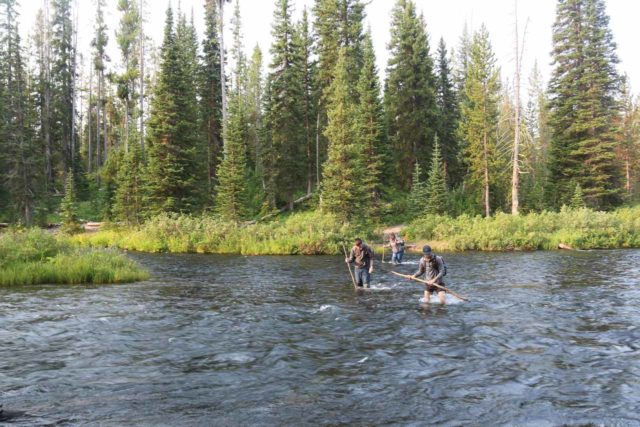 This river crossing was the type where we either had a change of shoes and went across in water shoes or sandals, or ruined a good pair of waterproof hiking boots with still more than 12 miles to go