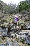 Upper_Hot_Spring_Canyon_Falls_178_01152022 - Mom traversing a side tributary stream that had substantially more water than the creek responsible for the first waterfall in Upper Hot Spring Canyon
