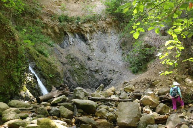 Uvas_Canyon_263_05192016 - Mom scrambling to get a closer look at the Lower Falls or Uvas Falls, which was the last of the Uvas Canyon Waterfalls that we encountered in the park