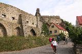 Visby_330_07302019 - Looking towards some people walking along the city walls on Rackarbacken in Old Visby