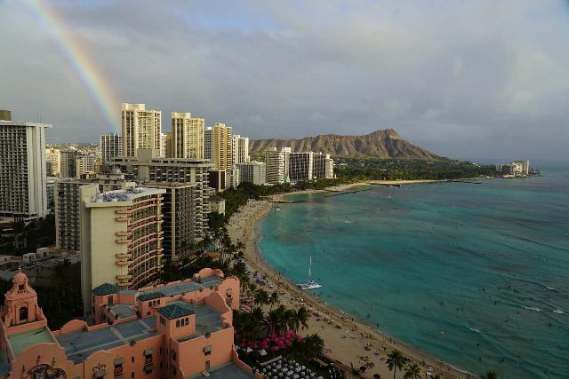 This view across the beach towards Diamond Head was from the balcony of our room at the Sheraton Waikiki