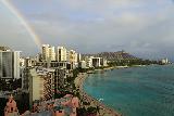 Waikiki_025_11222021 - Another look across Waikiki Beach towards Diamond Head with a bold arcing rainbow to the topleft of this photo