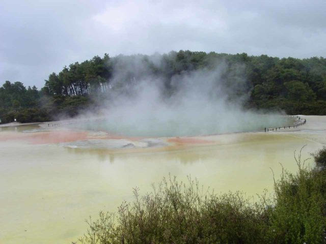 Waiotapu_008_11132004 - A little further to the south of Rotorua was the Wai-o-tapu Thermal Park, whose main two features were the Lady Knox Geyser and the Champagne Pool (shown here)