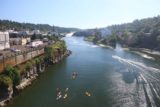 Willamette_Falls_024_07282017 - Looking down at some recreationalists paddle boarding or boating on the Willamette River downstream of Willamette Falls